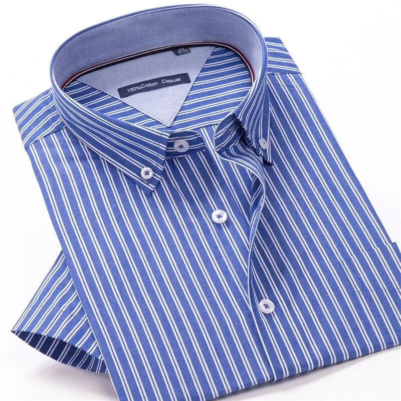 100% cotton plaid short sleeved shirt Men's summer