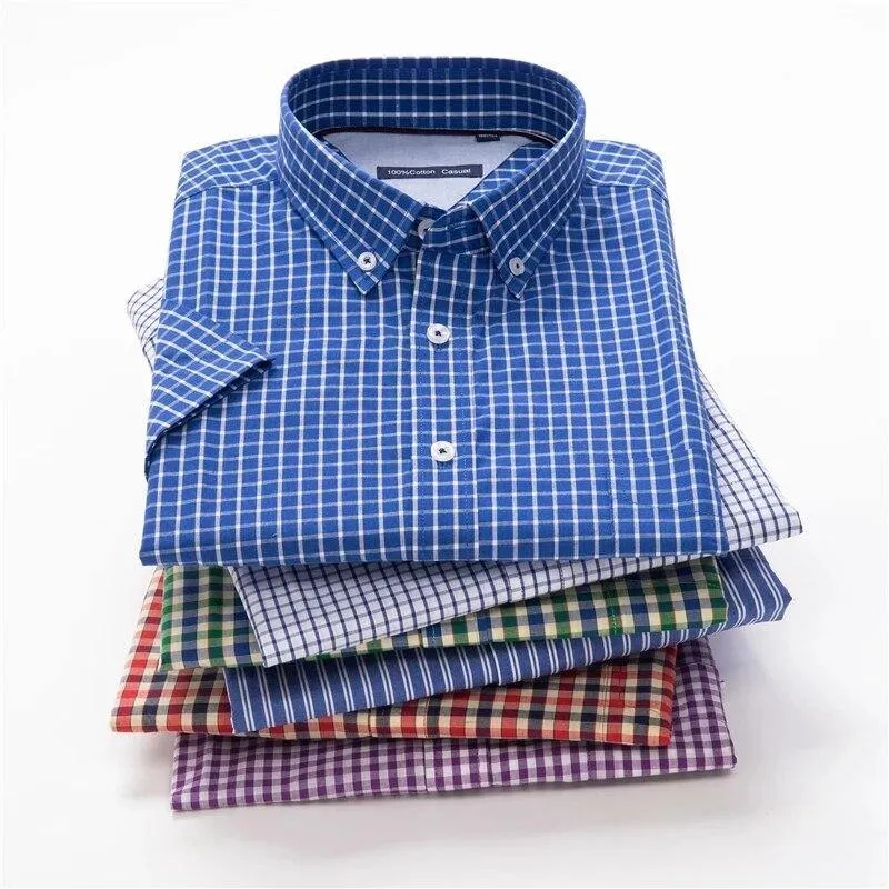 100% cotton plaid short sleeved shirt Men's summer