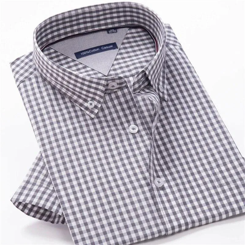100% cotton plaid short sleeved shirt Men's summer