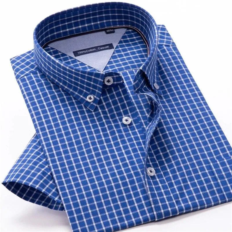 100% cotton plaid short sleeved shirt Men's summer
