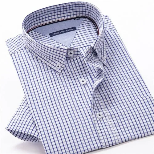 100% cotton plaid short sleeved shirt Men's summer