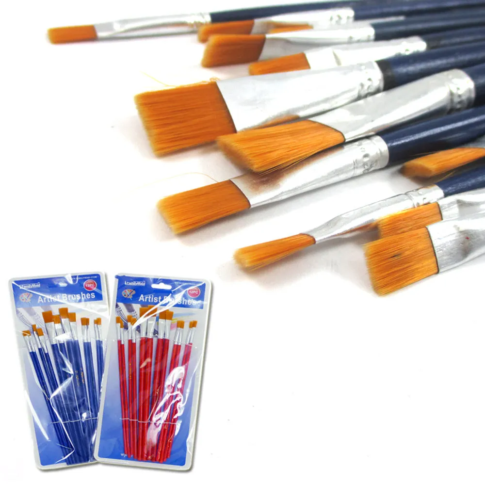 12 Pc Artist Paint Brush Set Watercolor Acrylic Painting Pointed Brushes Crafts