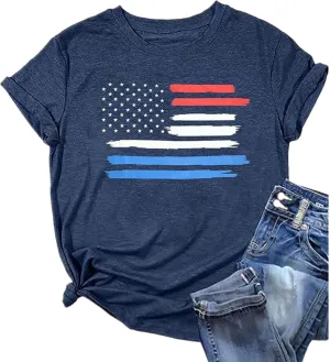4th of July Shirts Women American Flag Patriotic T-Shirts USA Star Stripes Graphic Tee Tops
