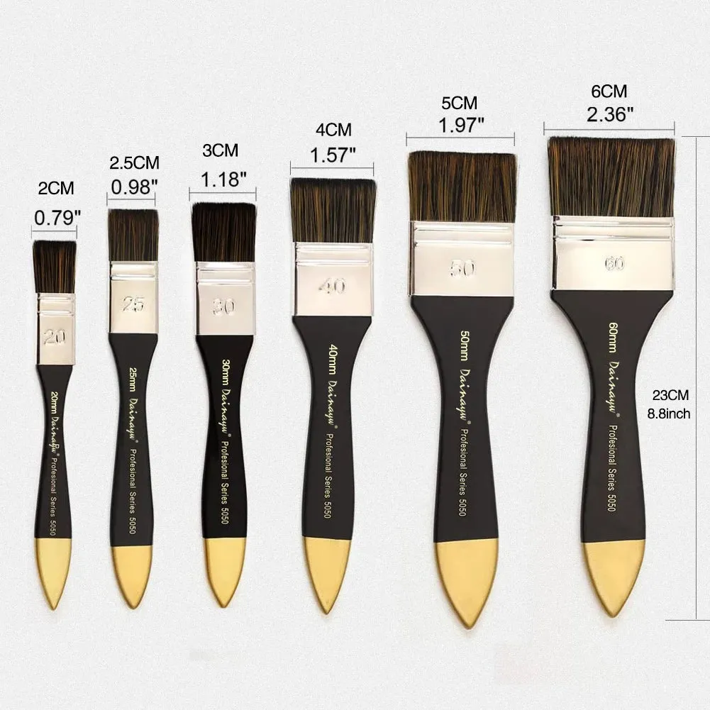 6 Piece Flat Paint Brush Set For Varnishes Acrylics Watercolours Wood Furniture And More