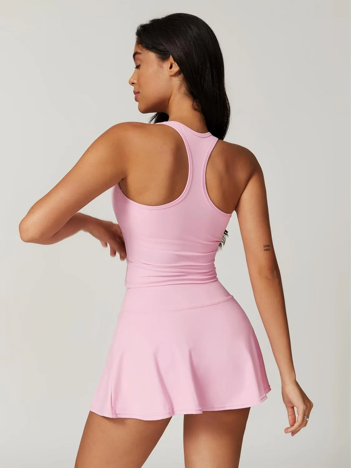 ABOCIW 2 Piece Tennis Dresses for Women Side Slit Mini Skirt Set Racerback Workout Crop Tank Top Golf Outfits