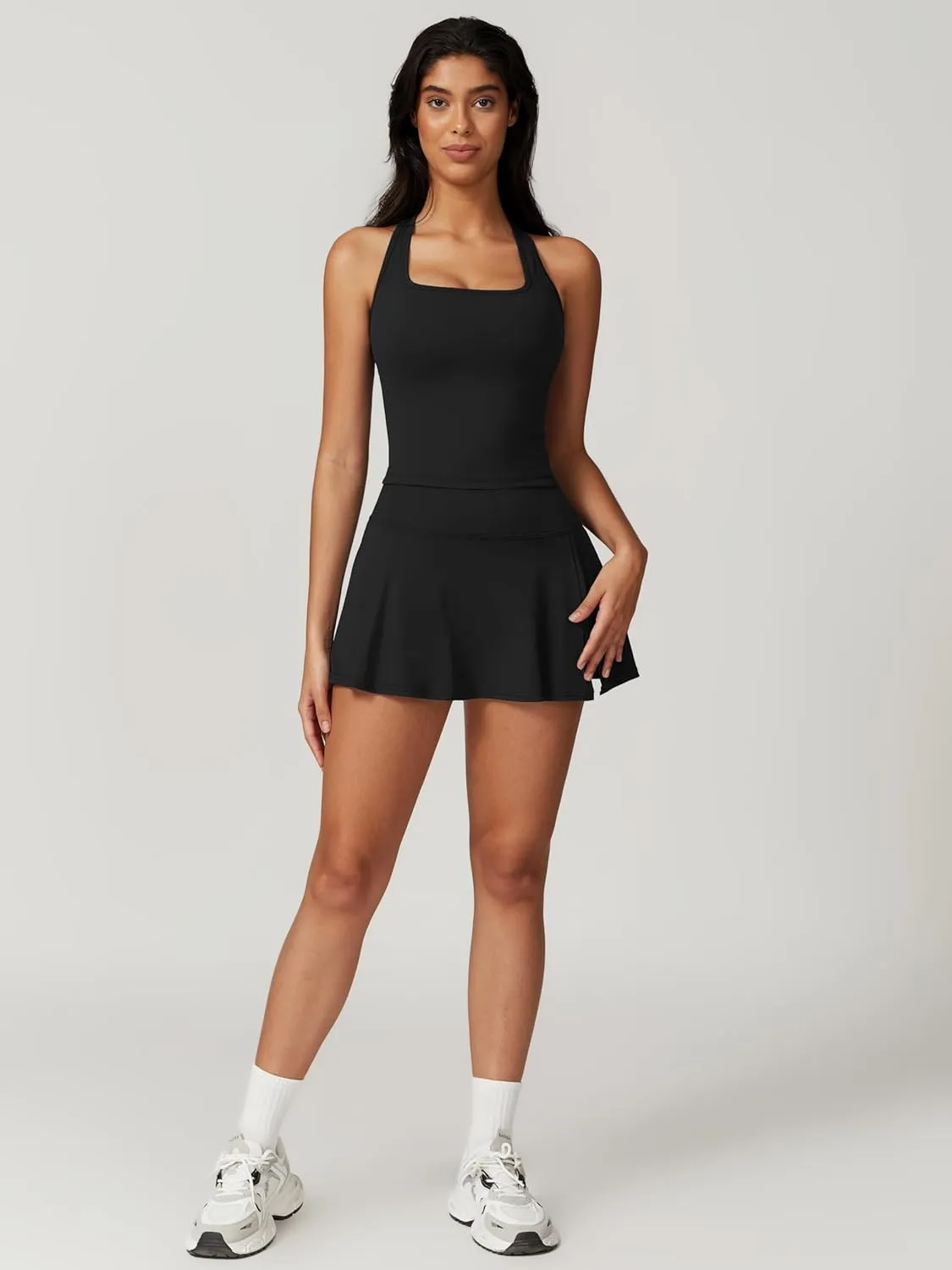 ABOCIW 2 Piece Tennis Dresses for Women Side Slit Mini Skirt Set Racerback Workout Crop Tank Top Golf Outfits