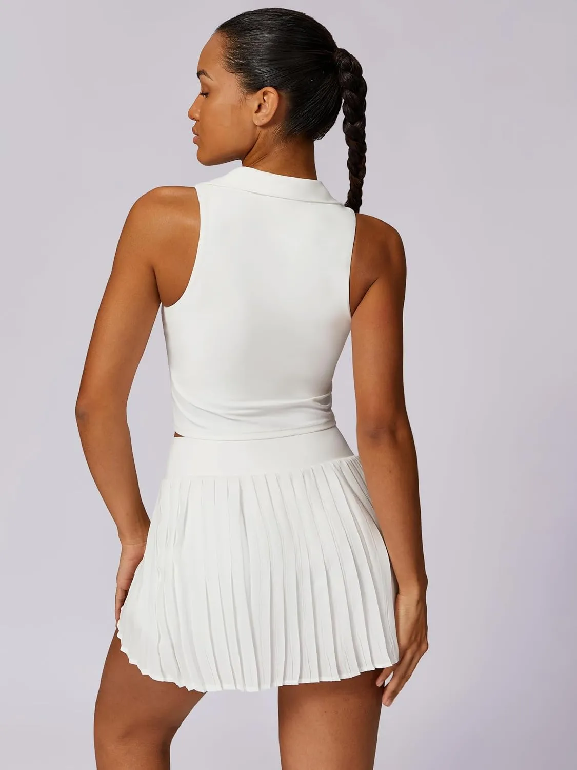 ABOCIW Two Piece Tennis Skirt Sets for Women Polo Neck Tank Top with Bra and Pleated Skort with Pockets Golf Outfits
