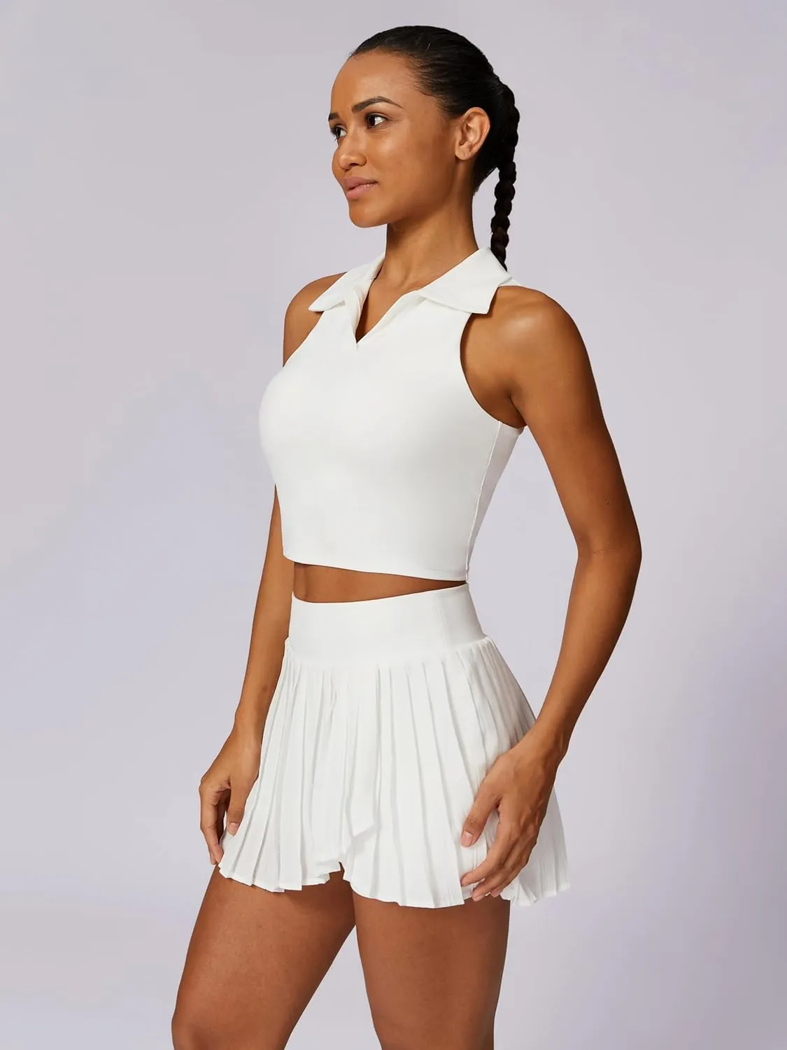 ABOCIW Two Piece Tennis Skirt Sets for Women Polo Neck Tank Top with Bra and Pleated Skort with Pockets Golf Outfits
