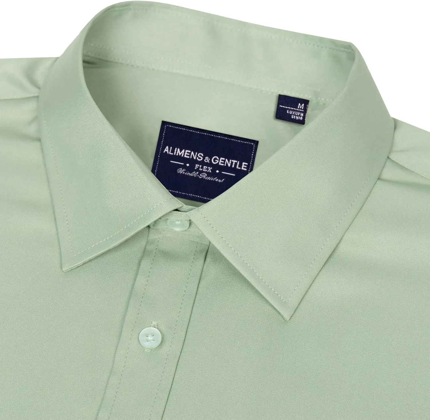 Alimens & Gentle Men's Dress Shirts Long Sleeve Wrinkle-Free Stretch Shirts Solid Formal Button Down Shirt with Pocket