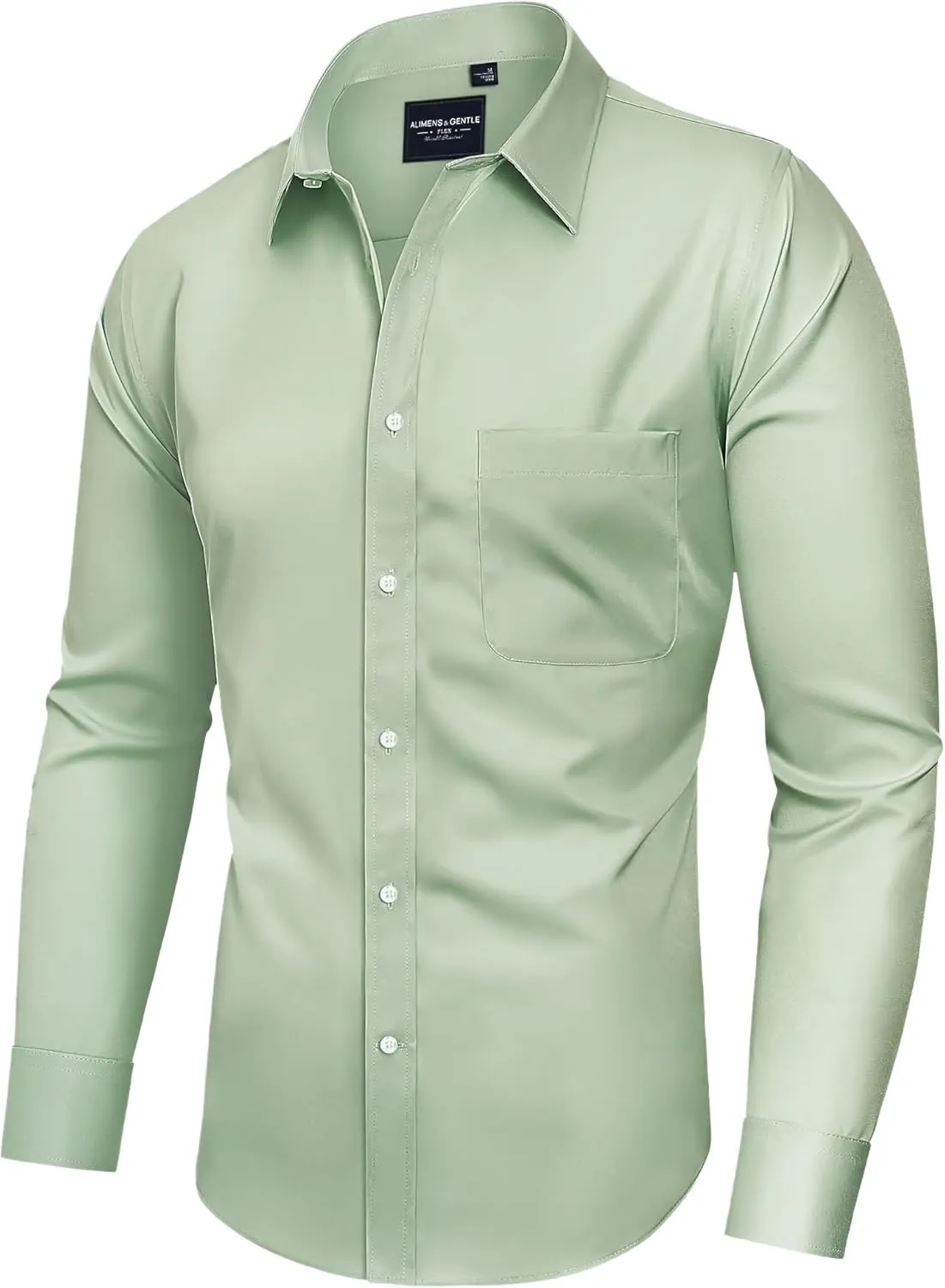 Alimens & Gentle Men's Dress Shirts Long Sleeve Wrinkle-Free Stretch Shirts Solid Formal Button Down Shirt with Pocket