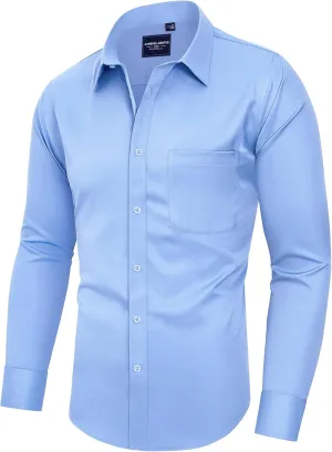Alimens & Gentle Men's Dress Shirts Long Sleeve Wrinkle-Free Stretch Shirts Solid Formal Button Down Shirt with Pocket