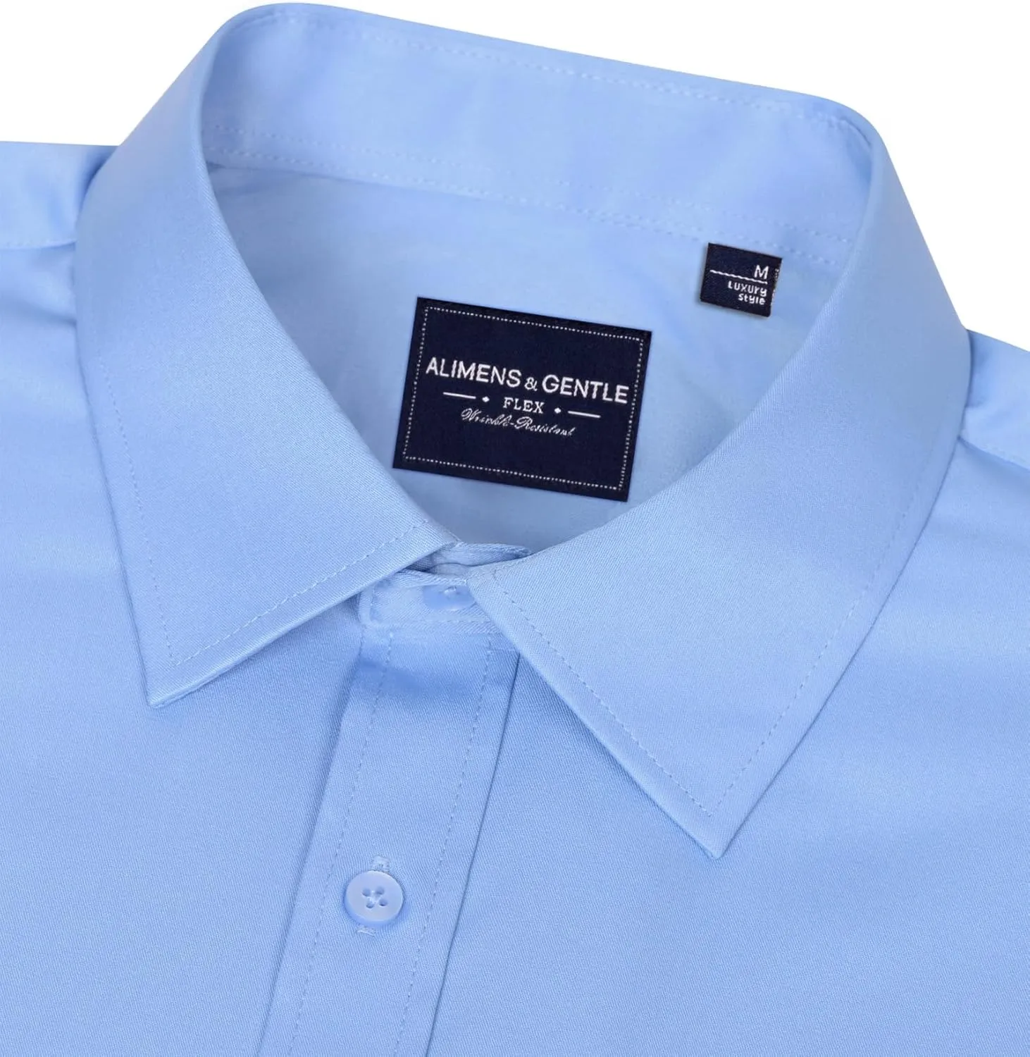 Alimens & Gentle Men's Dress Shirts Long Sleeve Wrinkle-Free Stretch Shirts Solid Formal Button Down Shirt with Pocket