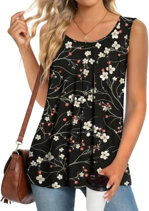 Anymeet Womens Tank Tops 2025 Spring Sleeveless Tunic Casual Basic Tshirts with Leggings Loose Pleated Blouses