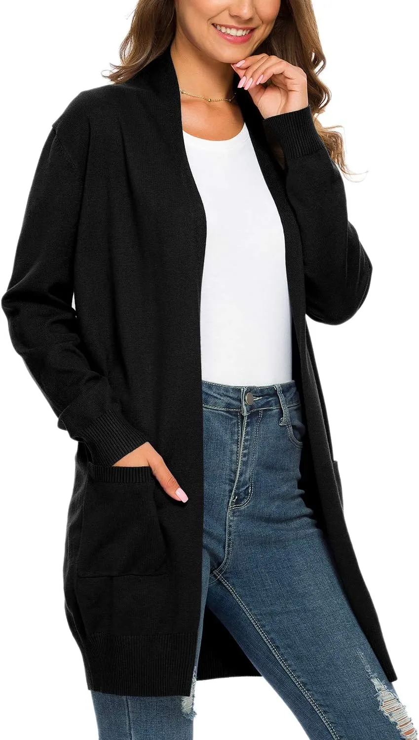 Anymiss Women's Spring Long Sleeve Fall Cardigan Open Front Knit Sweaters with Pockets