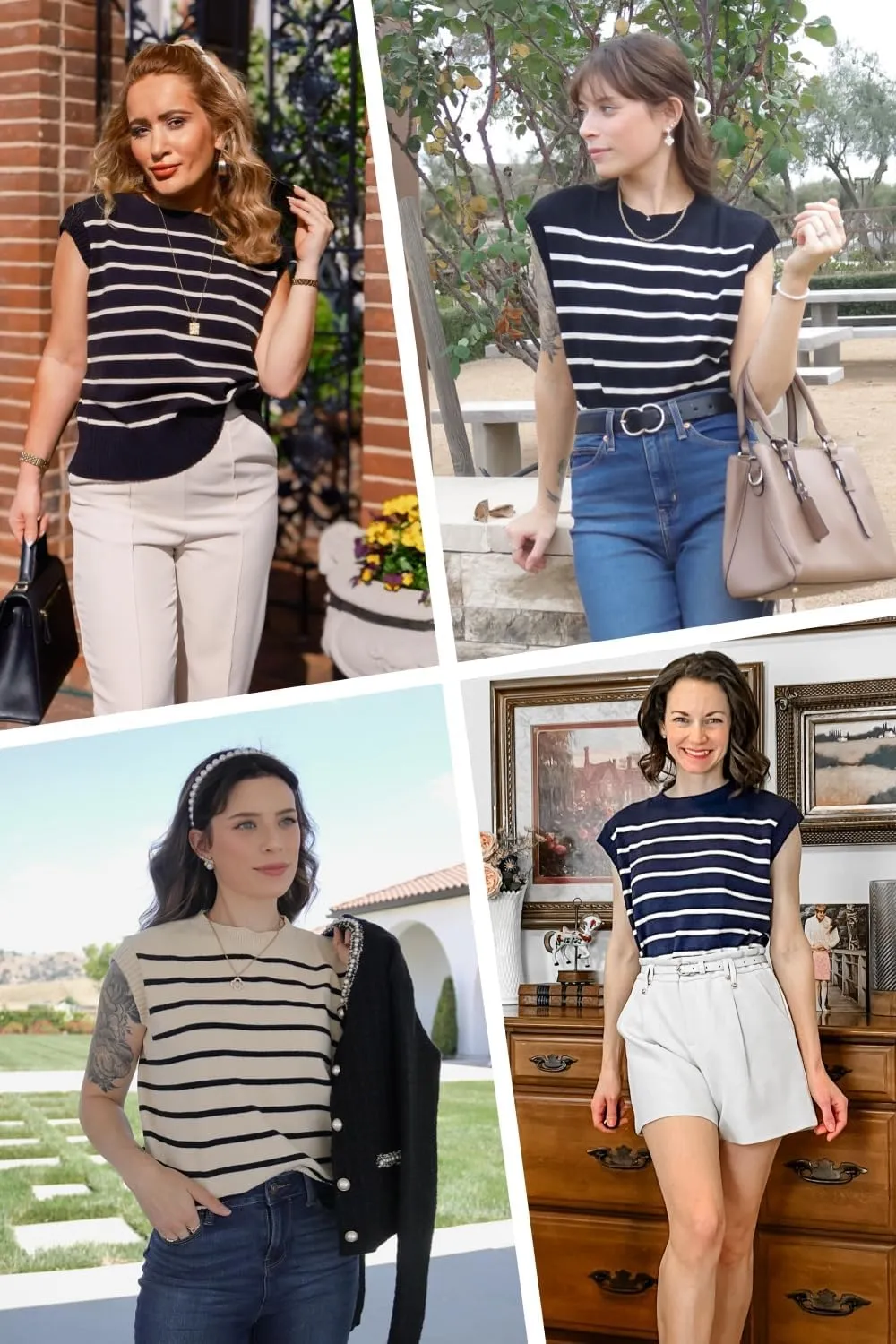 Arach&Cloz Womens Summer 2024 Sweater Vest Cap Sleeve Crew Neck Striped Fashion Casual Sleeveless Fall Tops Clothes