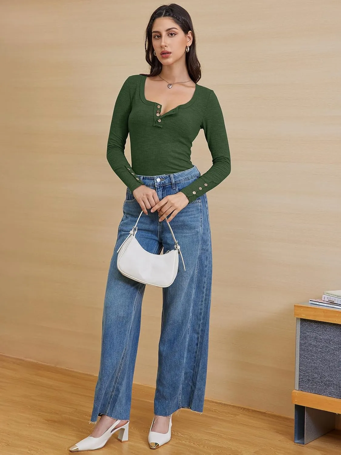 ATHMILE Women's Long Sleeve Shirts Casual Fall Henley Top Button Down Blouses Basic Ribbed Knit T Shirts 2025