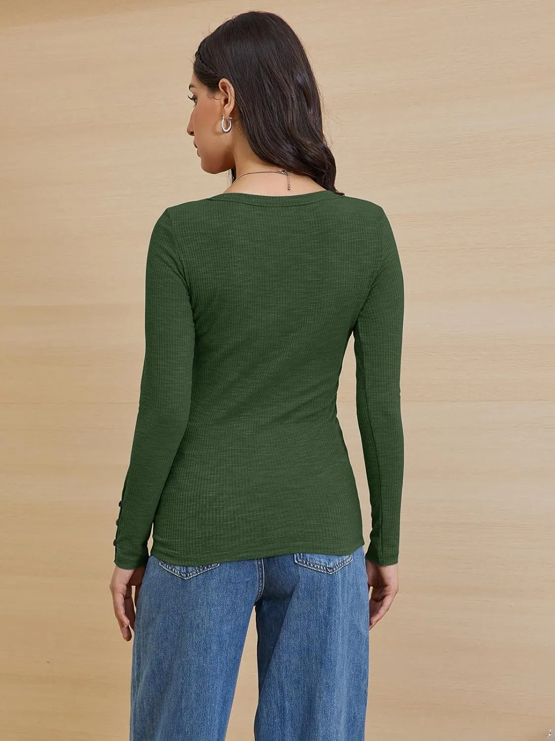 ATHMILE Women's Long Sleeve Shirts Casual Fall Henley Top Button Down Blouses Basic Ribbed Knit T Shirts 2025