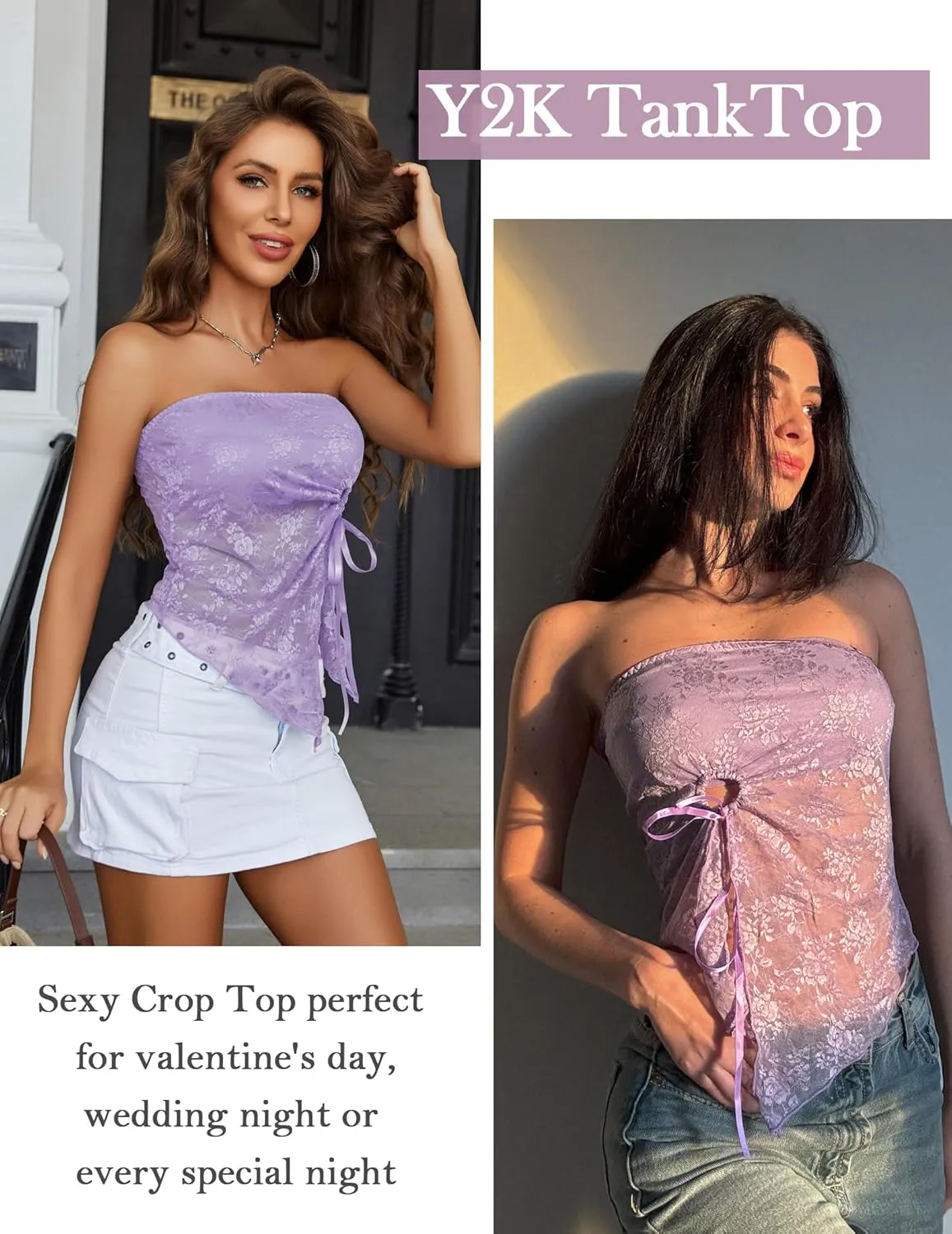 Avidlove Going Out Tops for Women Lace Camisole Y2k Tube Crop Tops Side Slit Bralettes Lingerie