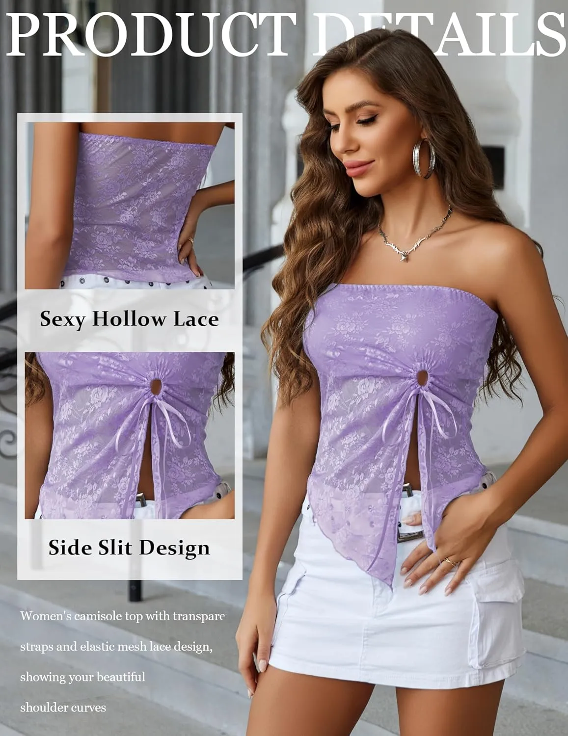 Avidlove Going Out Tops for Women Lace Camisole Y2k Tube Crop Tops Side Slit Bralettes Lingerie