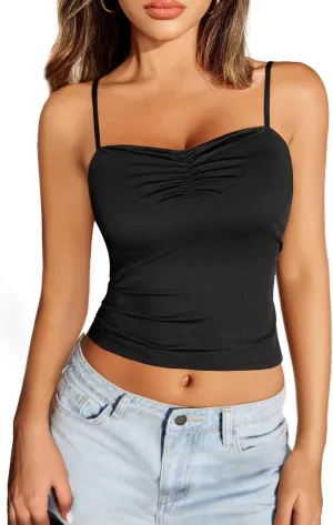 Avidlove Sexy Tank Tops for Women Cute Spaghetti Strap Crop Sleeveless Ruched Tube Top Basic Summer Going Out