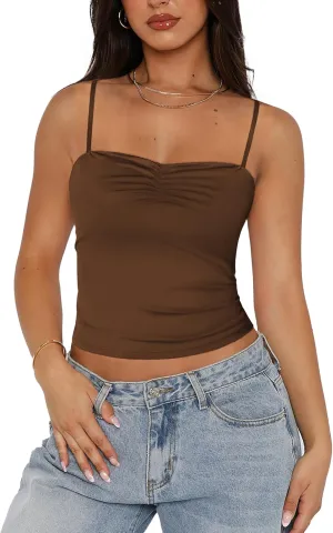 Avidlove Sexy Tank Tops for Women Cute Spaghetti Strap Crop Sleeveless Ruched Tube Top Basic Summer Going Out
