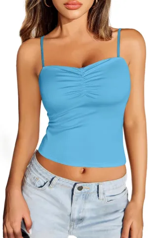 Avidlove Sexy Tank Tops for Women Cute Spaghetti Strap Crop Sleeveless Ruched Tube Top Basic Summer Going Out