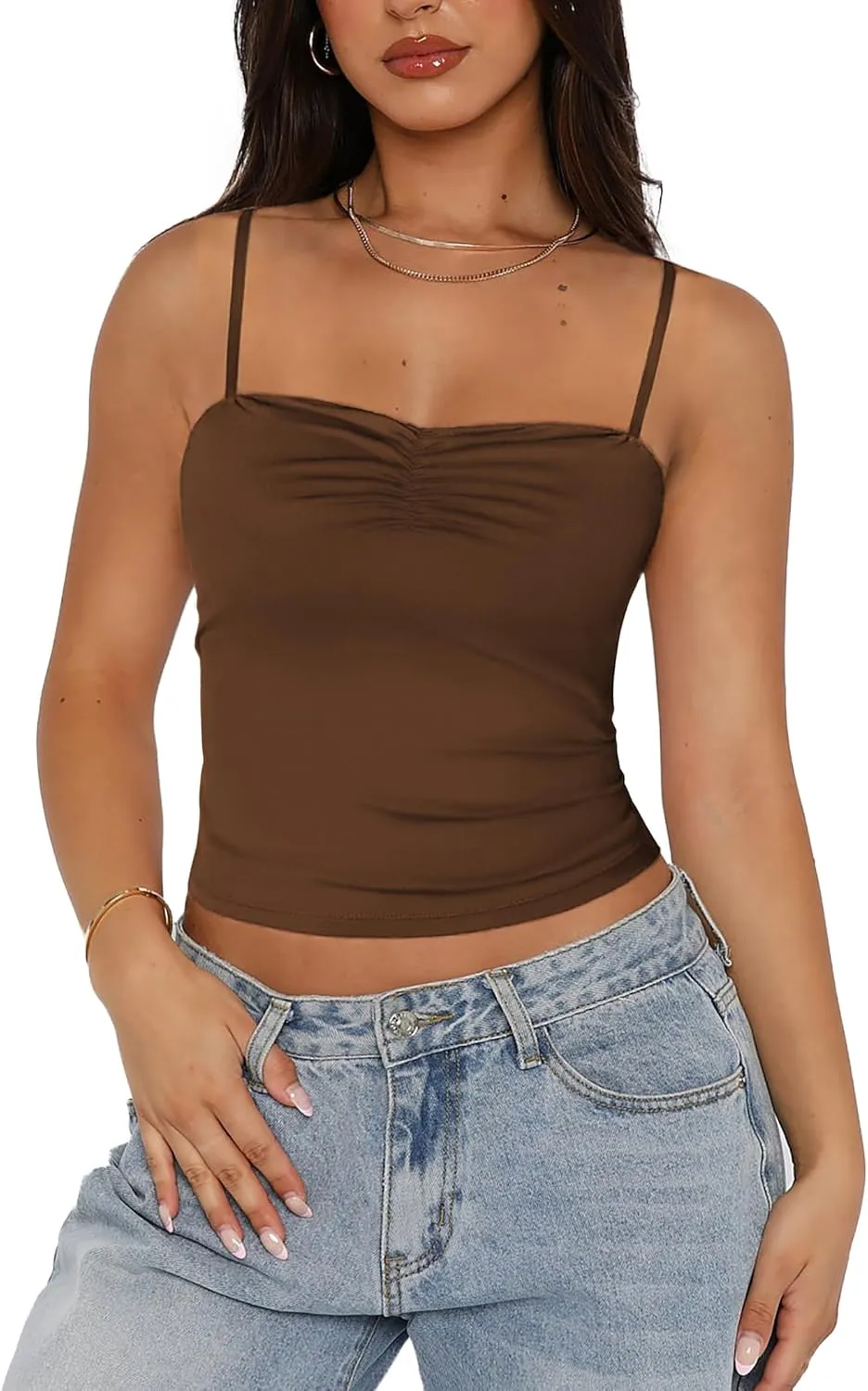 Avidlove Sexy Tank Tops for Women Cute Spaghetti Strap Crop Sleeveless Ruched Tube Top Basic Summer Going Out