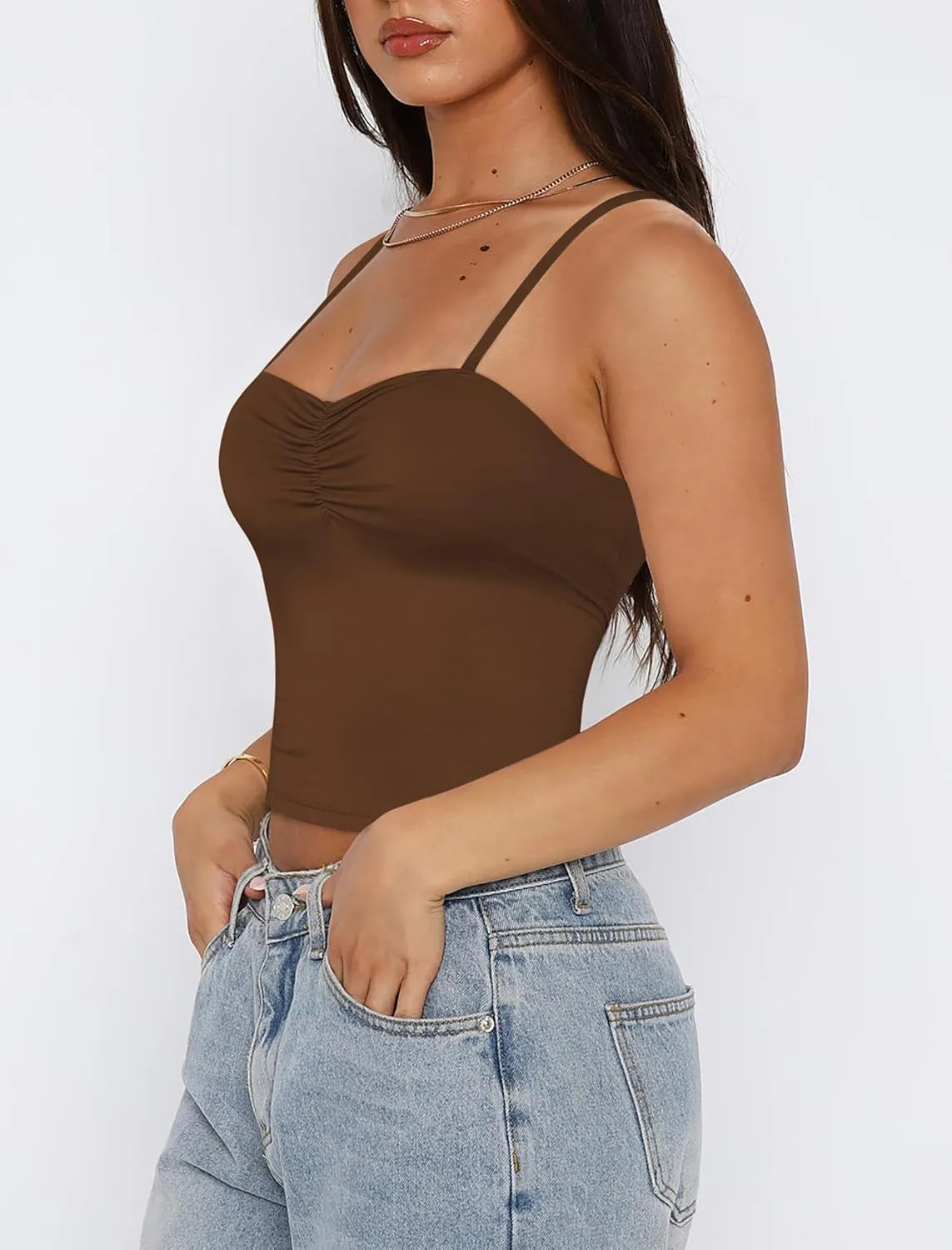 Avidlove Sexy Tank Tops for Women Cute Spaghetti Strap Crop Sleeveless Ruched Tube Top Basic Summer Going Out