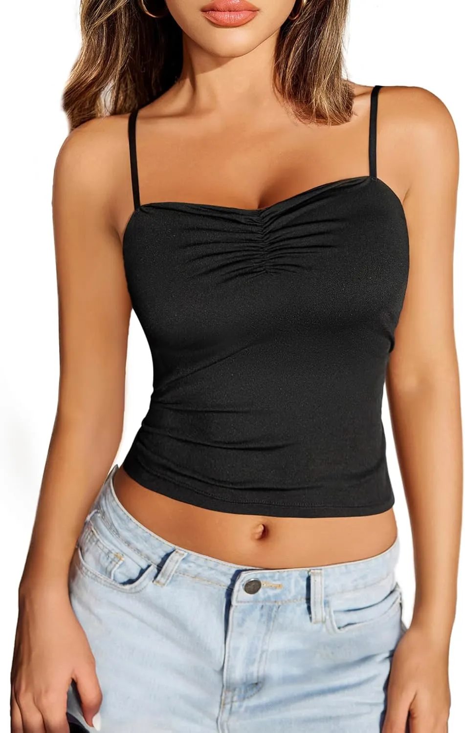 Avidlove Sexy Tank Tops for Women Cute Spaghetti Strap Crop Sleeveless Ruched Tube Top Basic Summer Going Out