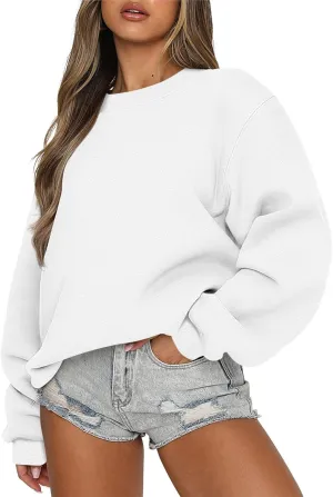 Azeralia Oversized Sweatshirt For Women Solid Round Neck Long Sleeve Pullover Fall Trendy Casual Loose Sweatshirts