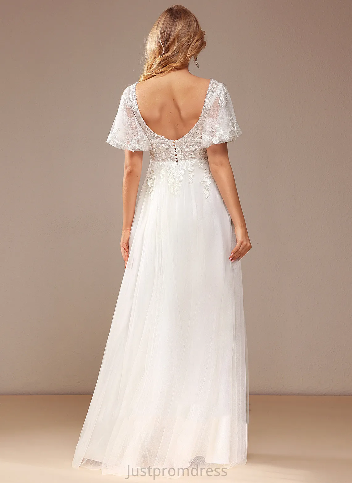 Beading Dress Wedding Tulle Wedding Dresses Lace V-neck Lace Sequins With A-Line Floor-Length Jazmine