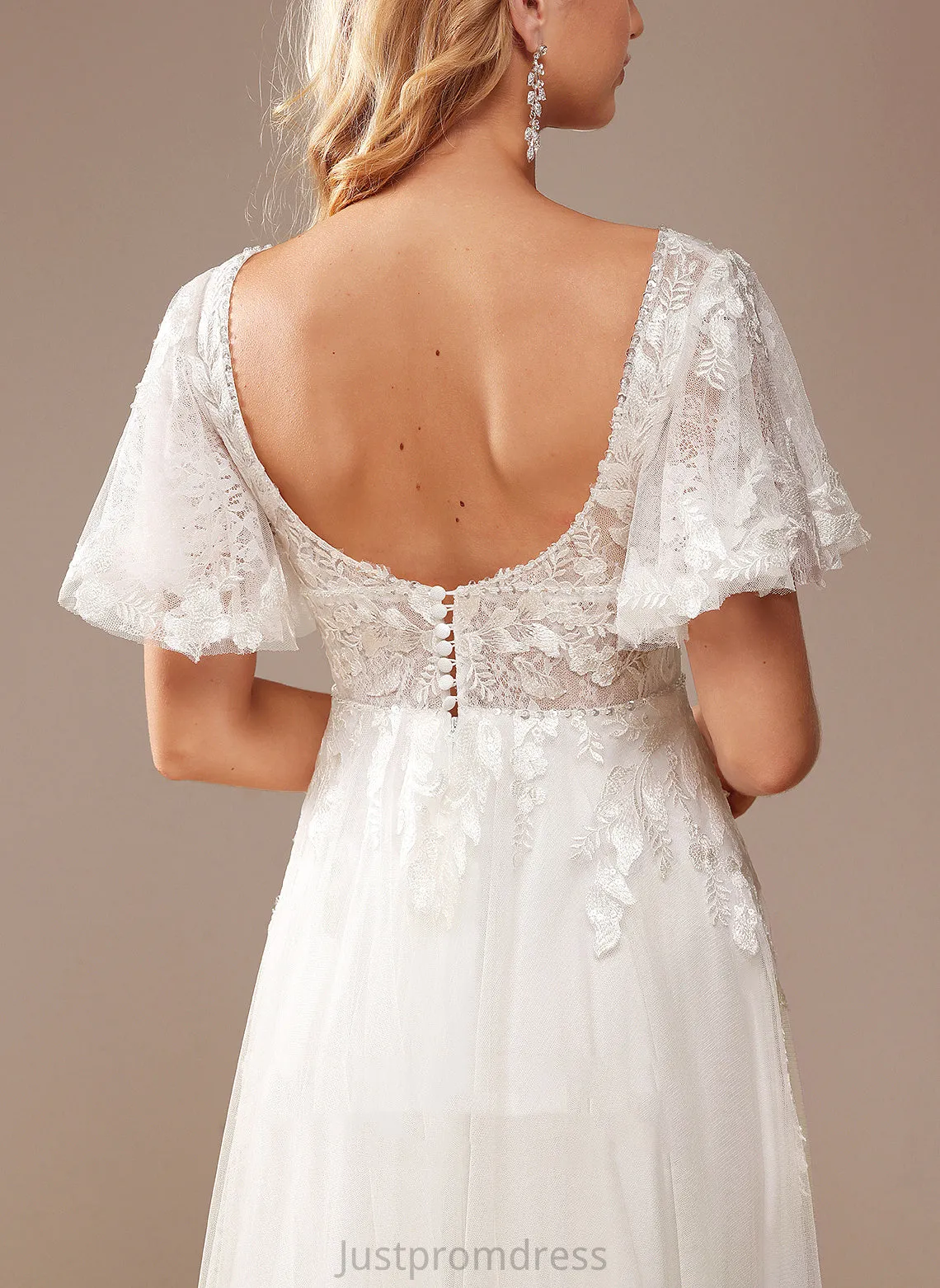 Beading Dress Wedding Tulle Wedding Dresses Lace V-neck Lace Sequins With A-Line Floor-Length Jazmine