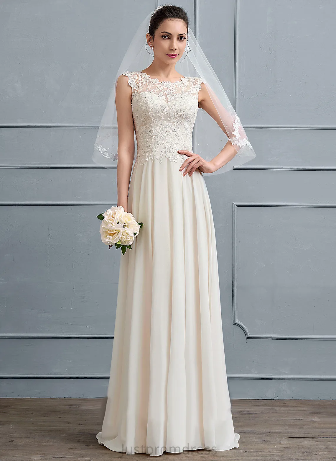 Beading Lace Scoop Valeria Neck With Wedding Dresses Chiffon Sequins Dress Wedding Floor-Length A-Line