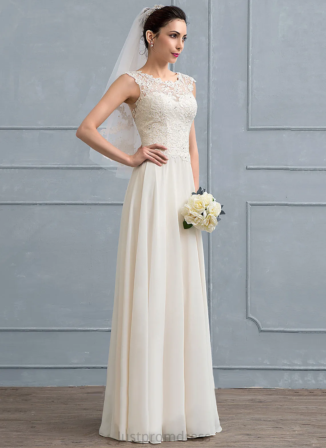 Beading Lace Scoop Valeria Neck With Wedding Dresses Chiffon Sequins Dress Wedding Floor-Length A-Line