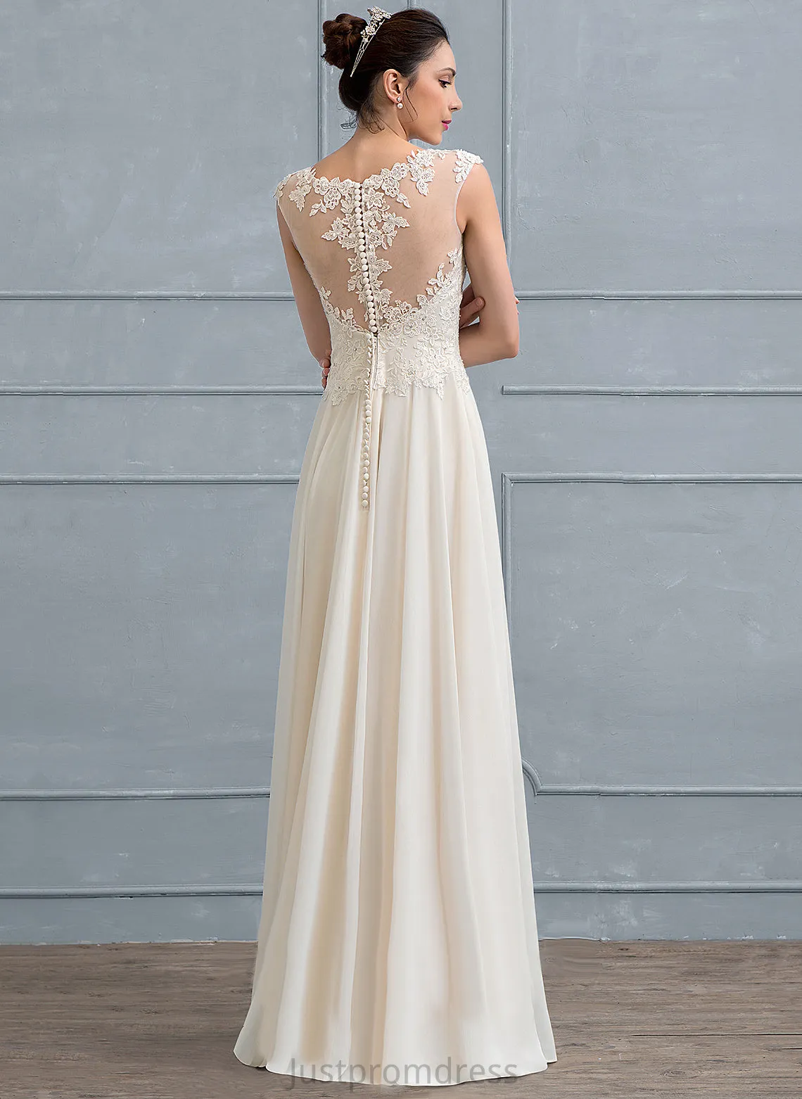 Beading Lace Scoop Valeria Neck With Wedding Dresses Chiffon Sequins Dress Wedding Floor-Length A-Line