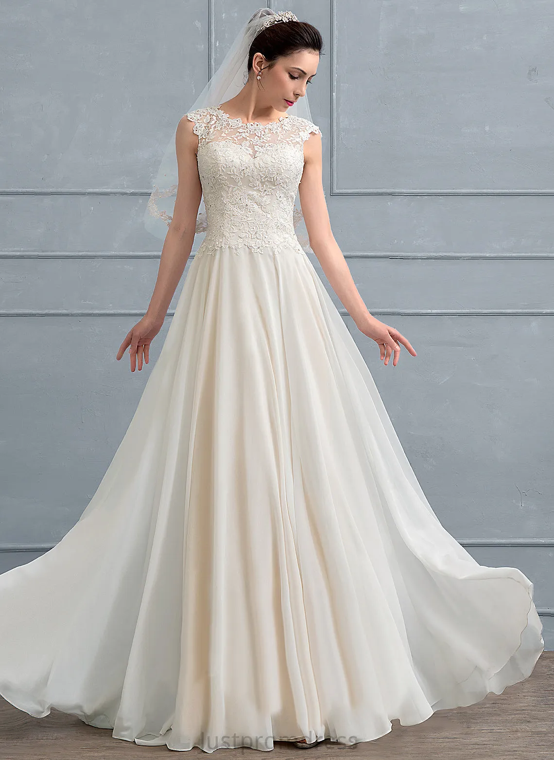 Beading Lace Scoop Valeria Neck With Wedding Dresses Chiffon Sequins Dress Wedding Floor-Length A-Line