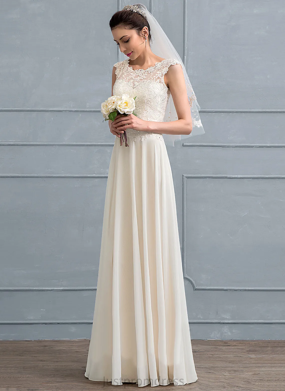 Beading Lace Scoop Valeria Neck With Wedding Dresses Chiffon Sequins Dress Wedding Floor-Length A-Line