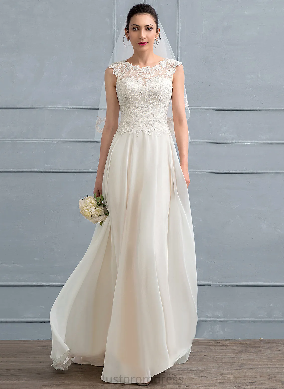 Beading Lace Scoop Valeria Neck With Wedding Dresses Chiffon Sequins Dress Wedding Floor-Length A-Line