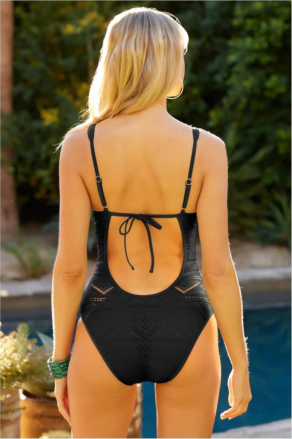 BECCA Color Play One Piece Swimsuit, Plunge Neck, Crochet, Bathing Suits for Women