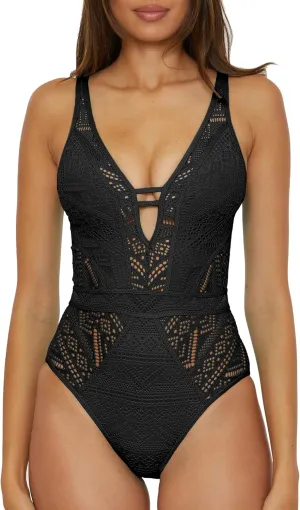 BECCA Color Play One Piece Swimsuit, Plunge Neck, Crochet, Bathing Suits for Women