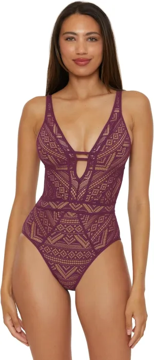BECCA Color Play One Piece Swimsuit, Plunge Neck, Crochet, Bathing Suits for Women