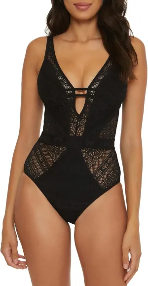 BECCA Color Play One Piece Swimsuit, Plunge Neck, Crochet, Bathing Suits for Women