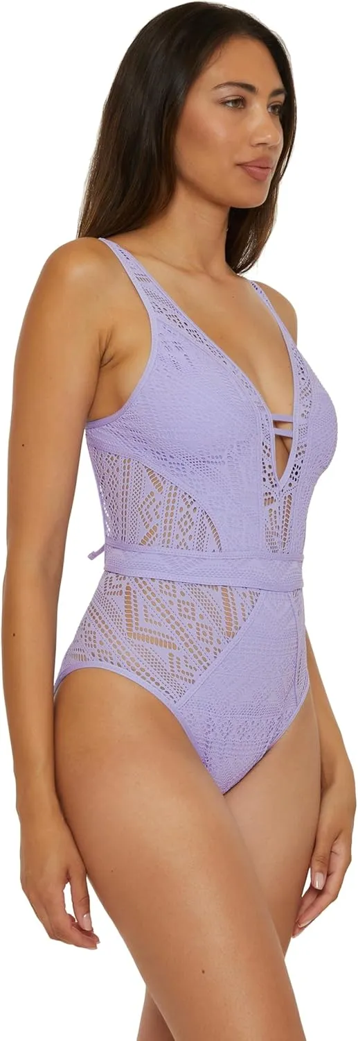 BECCA Color Play One Piece Swimsuit, Plunge Neck, Crochet, Bathing Suits for Women