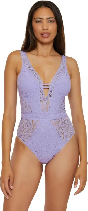 BECCA Color Play One Piece Swimsuit, Plunge Neck, Crochet, Bathing Suits for Women