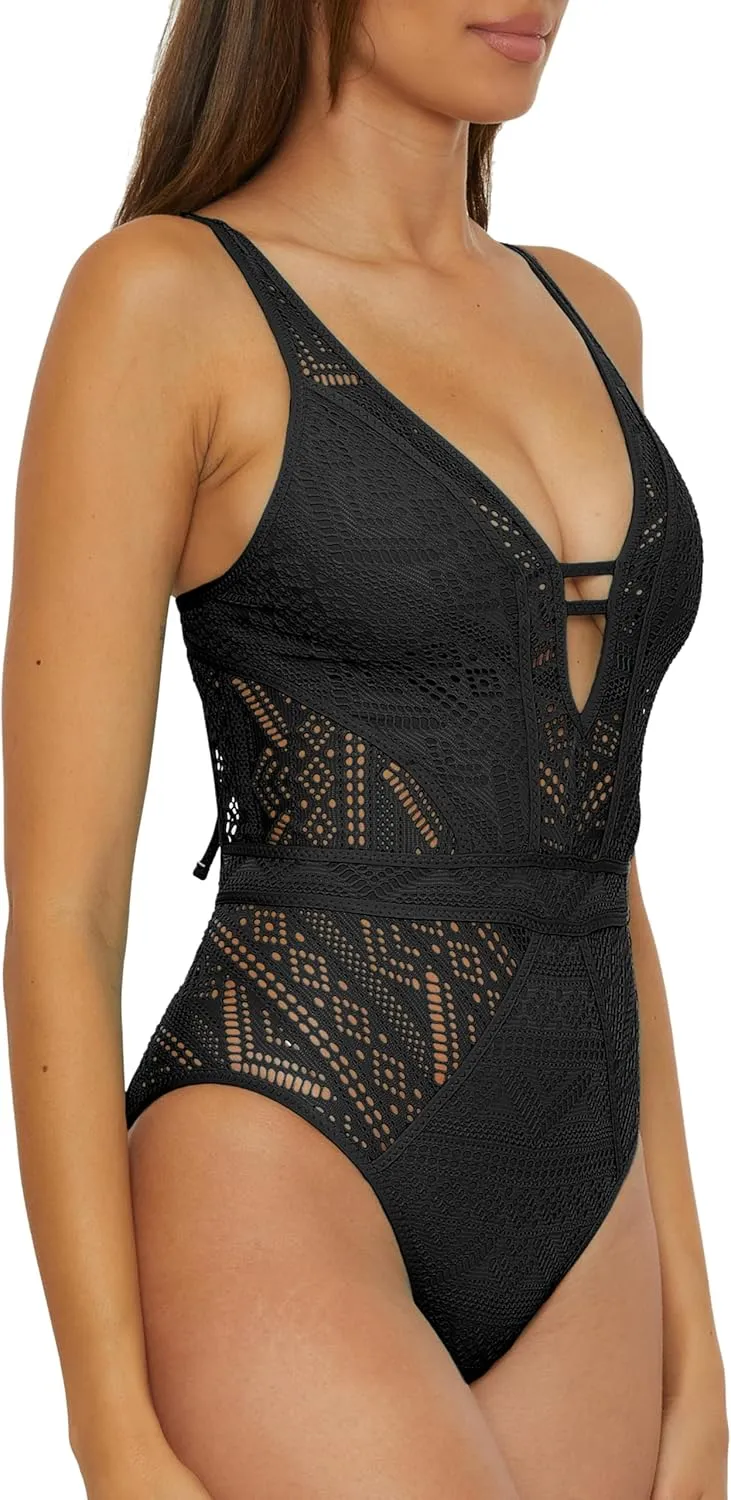 BECCA Color Play One Piece Swimsuit, Plunge Neck, Crochet, Bathing Suits for Women
