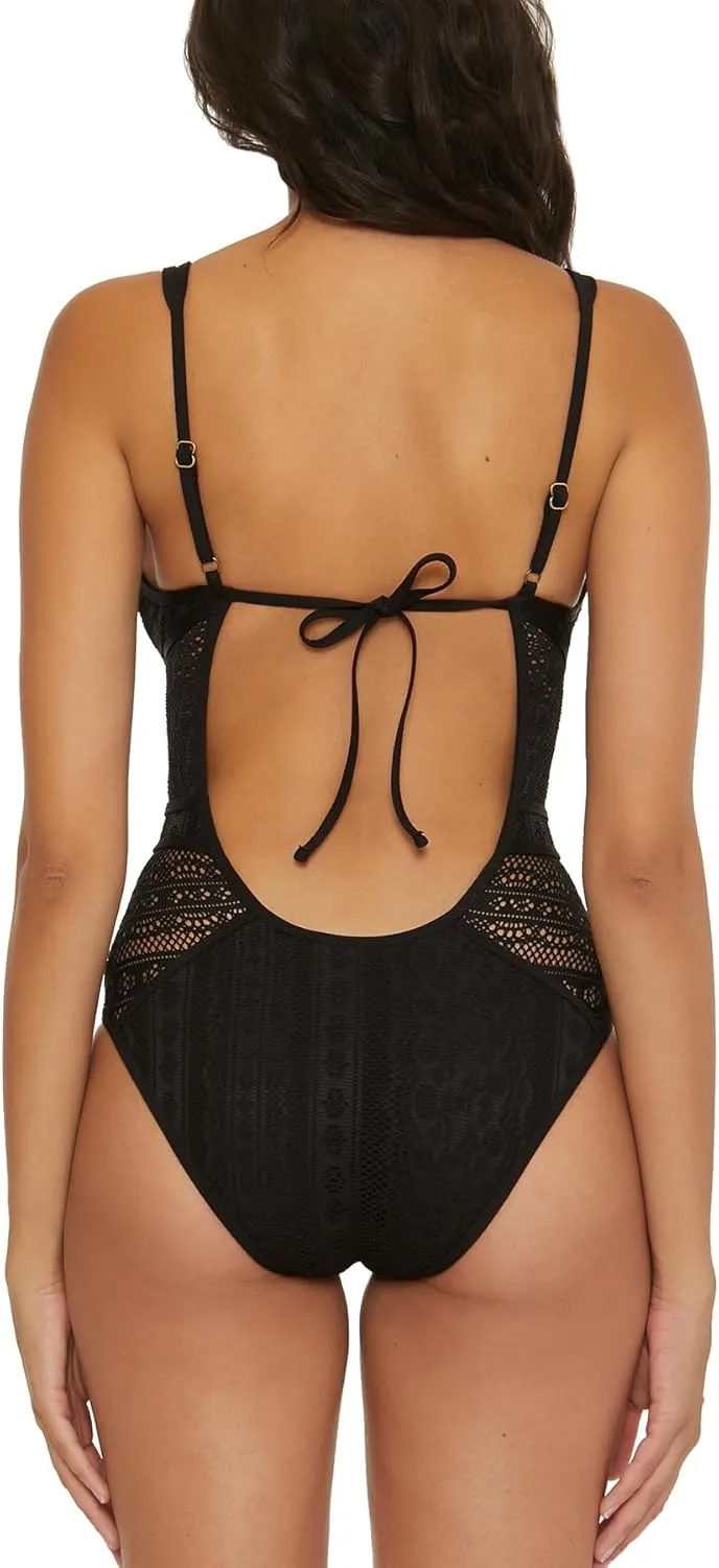 BECCA Color Play One Piece Swimsuit, Plunge Neck, Crochet, Bathing Suits for Women