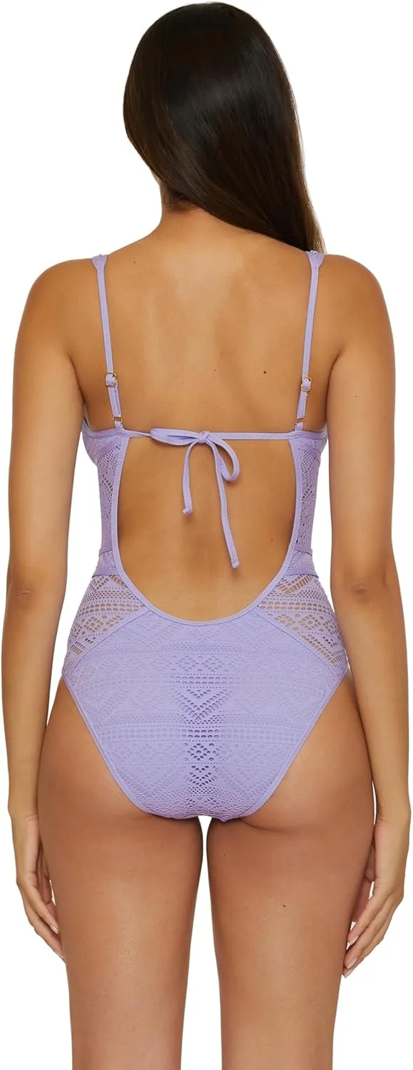 BECCA Color Play One Piece Swimsuit, Plunge Neck, Crochet, Bathing Suits for Women