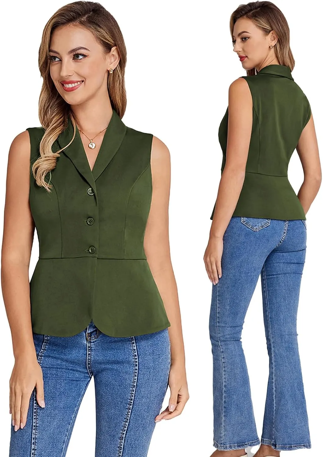 Belle Poque Women's Vintage Vest Top Lapel Collar Button Down Waistcoat V Neck Peplum Dressy Suit Vest for Shirts