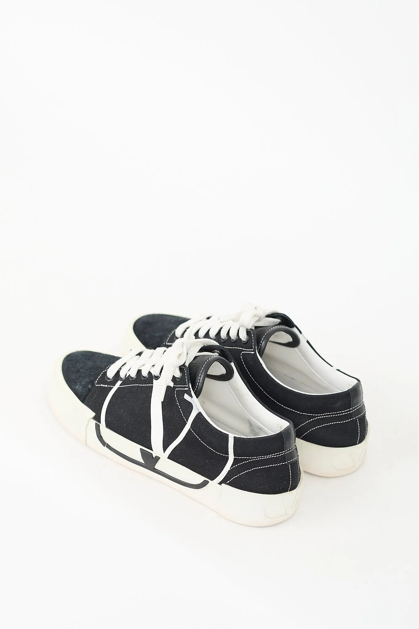Black & White Canvas & Suede V Logo Sneaker