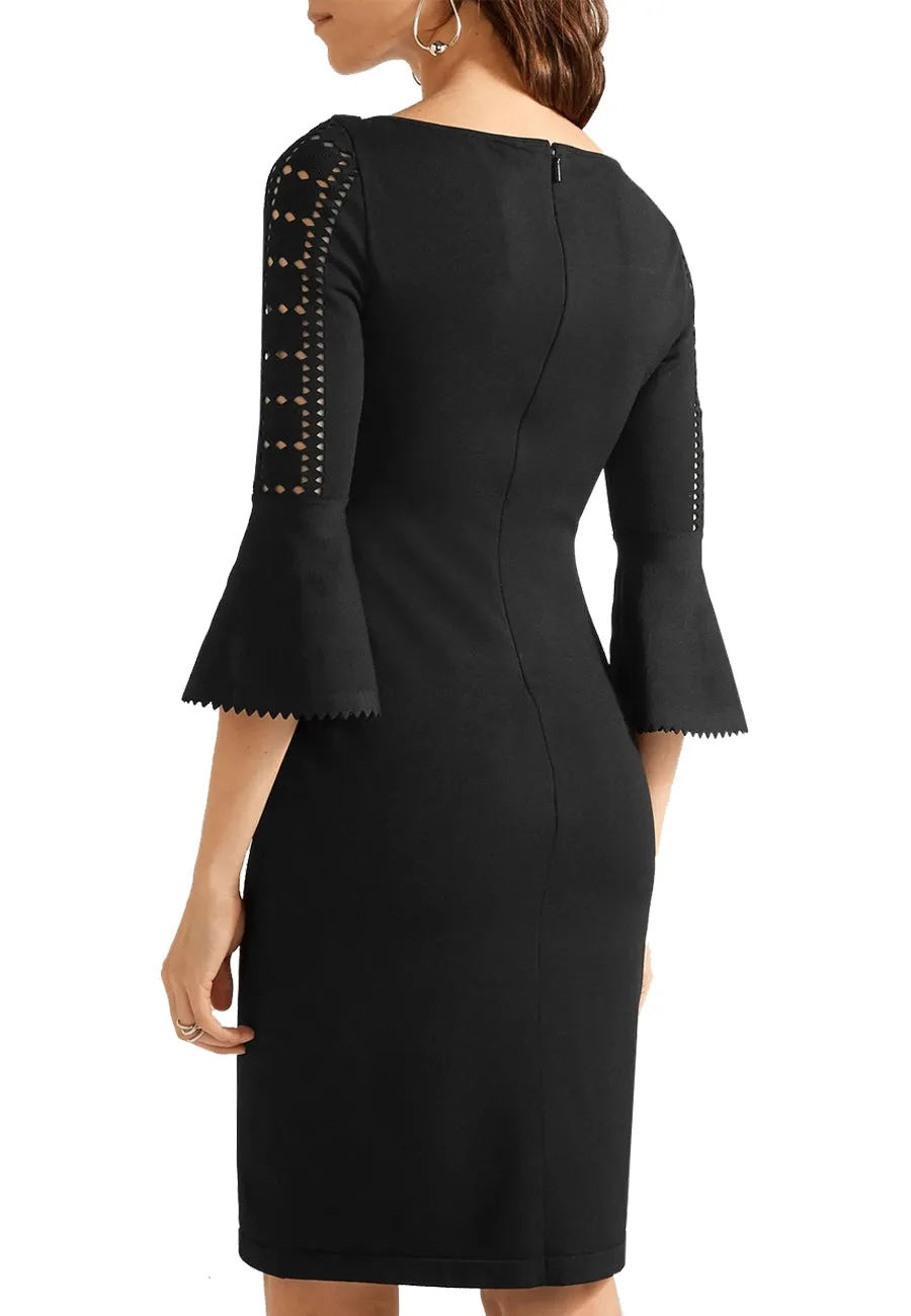 Black Laser Cut Crepe Mini Dress